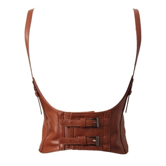 Womens Sexy Steampunk Vegan Coffee Leather Bustier Underbust Waist Belt Corset - Picture 3 of 7